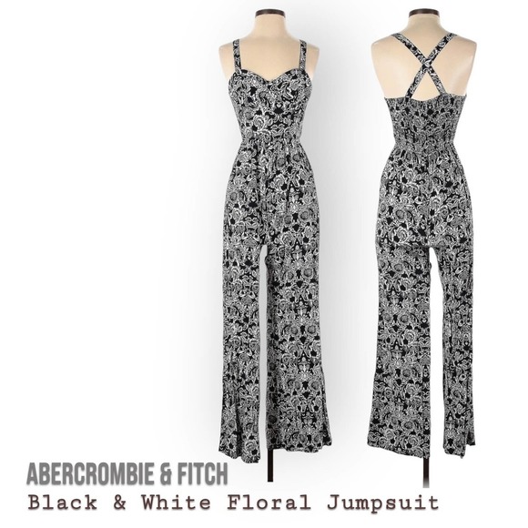 Abercrombie & Fitch Pants - ABERCROMBIE & Fitch Black & White Floral Corset Top Wide Leg Jumpsuit in XS
